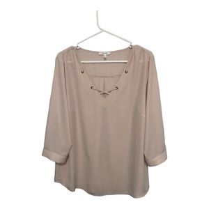 Maurices Light Pink Chiffon Long sleeve Sheer  Lace-up Detail Blouse Top Size XL